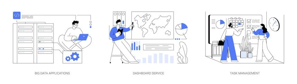 Big data analytics abstract concept vector illustrations. Illustrazione stock