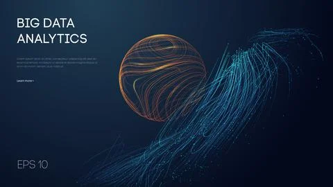 Big data analytics abstract vector background. 3d vector sphere data stream in Stock Illustration