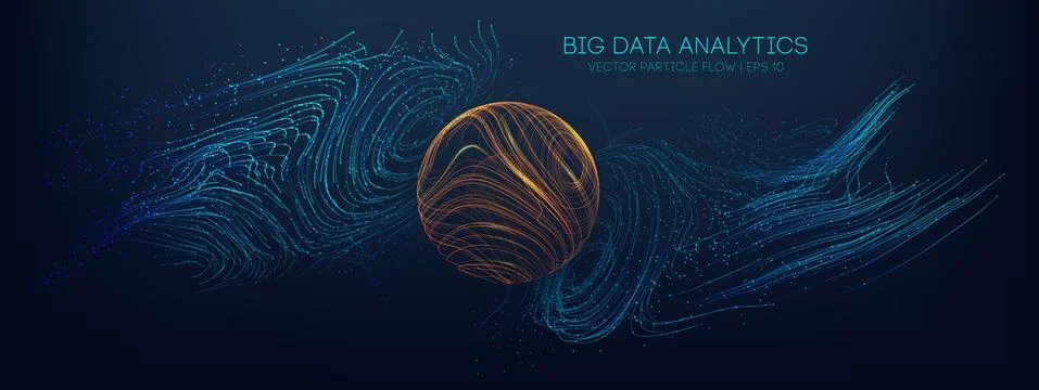 Big data analytics abstract vector background. 3d vector sphere data stream in Stock Illustration