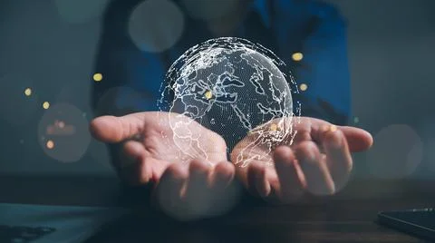 Big data analytics and business intelligence concept. Business person holdi.. Stock Photos