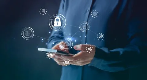 Big data analytics and business intelligence concept with chart and graph ico Stock Photos