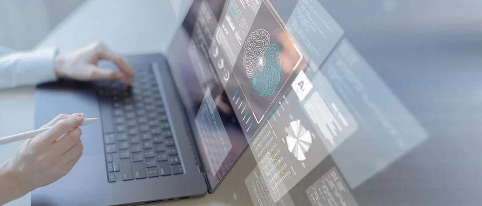 Big Data Analytics and Business Intelligence Dashboard Interface in Digital E Foto stock