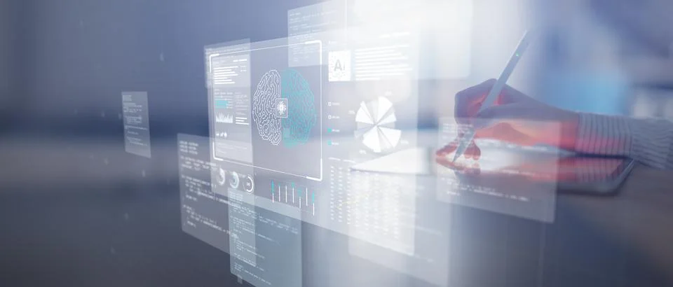 Big Data Analytics and Business Intelligence Dashboard Interface in Digital E Foto stock