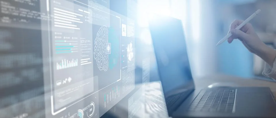 Big Data Analytics and Business Intelligence Dashboard Interface in Digital E Foto stock