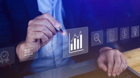Big data analytics and business intelligence BI concept with chart and grap.. Stock Photos
