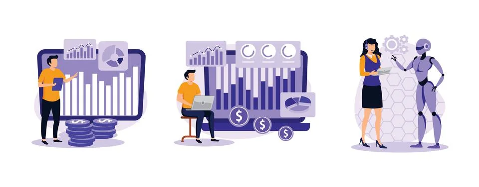 Big data. Analytics and data science, financial data management, artificial i Stock Illustration