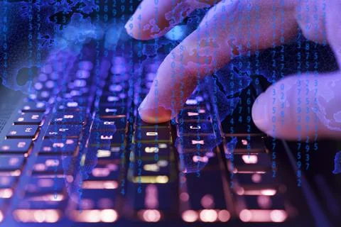 Big data analytics and global financial market background concept. Hand on a Stock Photos