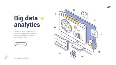 Big Data Analytics And Technology Isometric Banner Template Vector Illustrati Stock Illustration