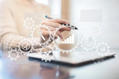 Big data analytics. BI business intelligence concept with chart and graph ico Stock Photos