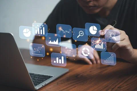 Big data analytics BI intelligence business concept with chart and graph icon Stock Photos
