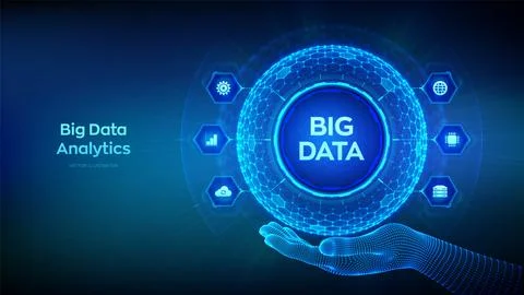 Big data analytics. Big data innovation technology concept. Blockchain networ Stock Illustration