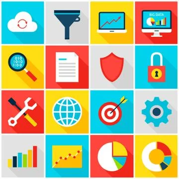 Big Data Analytics Colorful Icons Stock Illustration