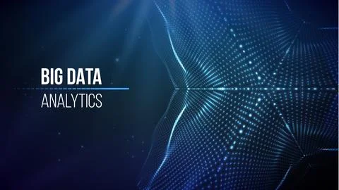 Big data analytics concept with blue wireframe patterns Stock Illustration