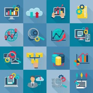 Big Data Analytics Flat Icons Stock Illustration