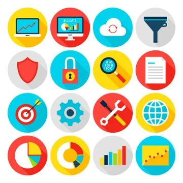 Big Data Analytics Flat Icons Stock Illustration