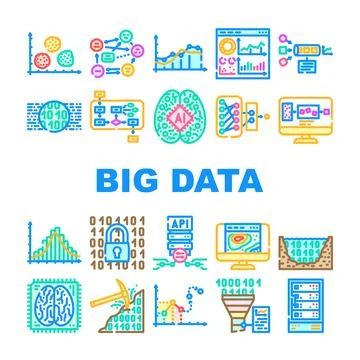 Big data analytics hadoop icons set vector Stock Illustration