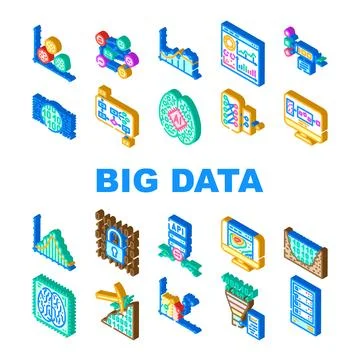 Big data analytics hadoop icons set vector Stockillustratie