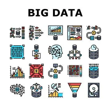 Big data analytics hadoop icons set vector Illustrazione stock