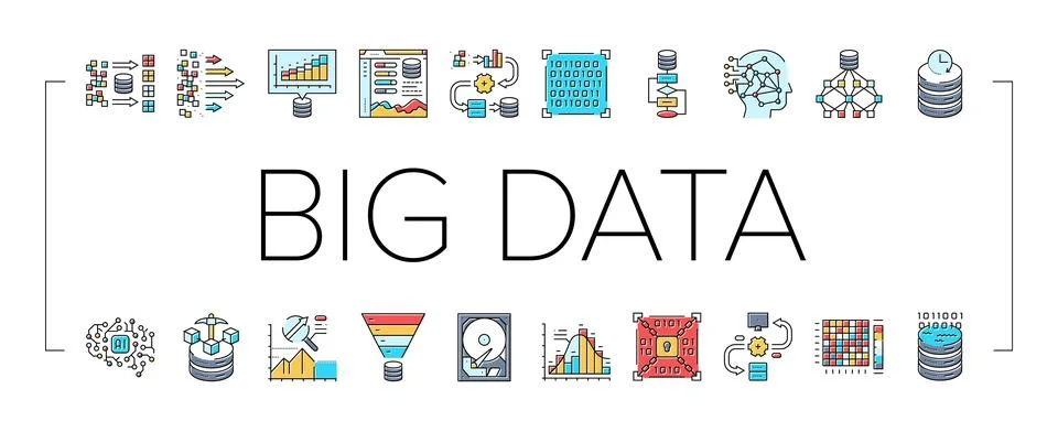 Big data analytics hadoop icons set vector 스톡 일러스트