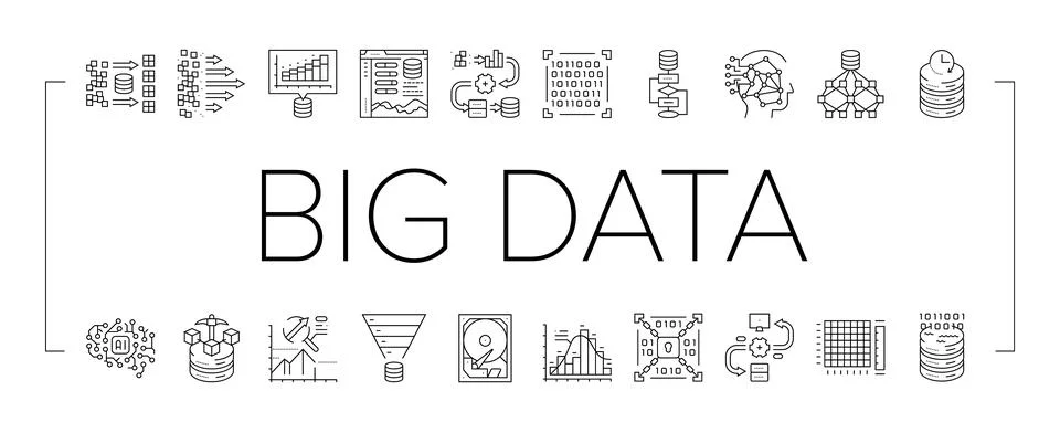Big data analytics hadoop icons set vector 스톡 일러스트
