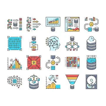 Big data analytics hadoop icons set vector Stock Illustration