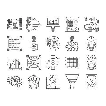 Big data analytics hadoop icons set vector Illustrazione stock