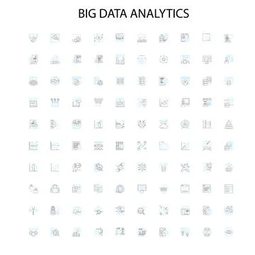 Big data analytics icons, signs, outline symbols, concept linear illustration Stock Illustration