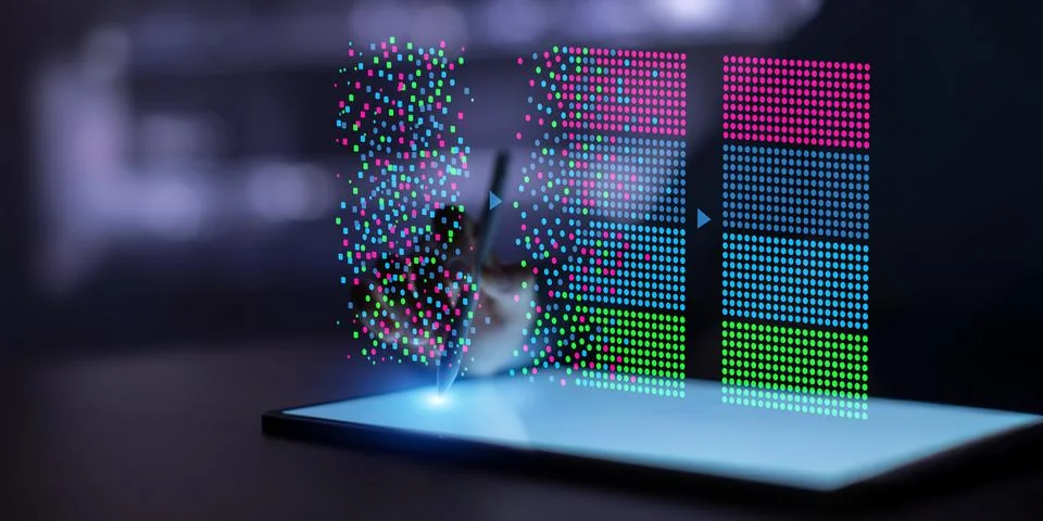Big Data Analytics Interface Illustrating Large Scale Information Organizatio 스톡 사진