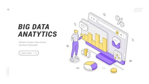 Big Data Analytics Isometric Banner Vector Illustration Template For Modern.. 库存插图