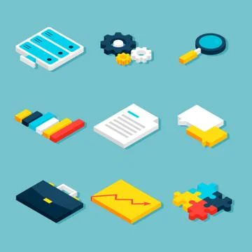 Big Data Analytics Isometric Objects Illustrazione stock