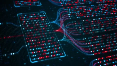 Big Data Analytics Neural Network Data Flow Visualization, AI Machine Learning Stock Footage 324617213