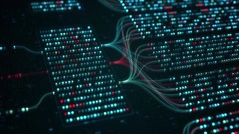 Big Data Analytics Neural Network Data Flow Visualization, AI Machine Learning Stock Footage 331192368