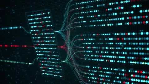Big Data Analytics Neural Network Data Flow Visualization, AI Machine Learning Stock Footage 331192419
