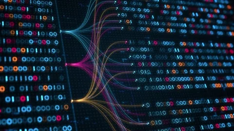 Big Data Analytics, Neural Network Data Flow Visualization, AI Machine Learning Stock Footage 333699794
