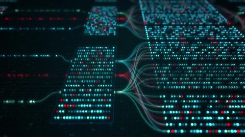 Big Data Analytics Neural Network Data Flow Visualization, AI Machine Learning Stock Footage 333699994