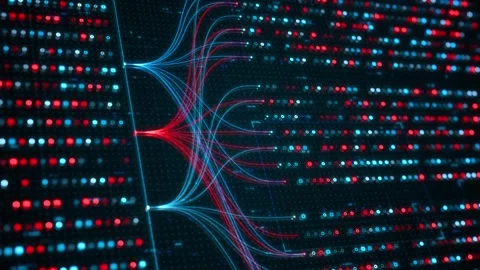 Big Data Analytics Neural Network Data Flow Visualization, AI Machine Learning Stock Footage 337117809