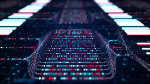 Big Data Analytics Neural Network Data Flow Visualization, AI Machine Learn.. Illustration