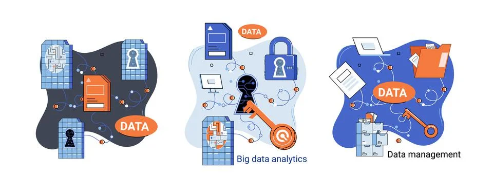 Big data analytics platform, data management and protection creative metaphor Stock Illustration