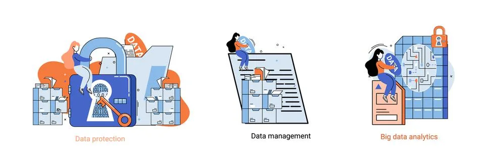 Big data analytics platform, data management and protection creative metaphor Stock Illustration