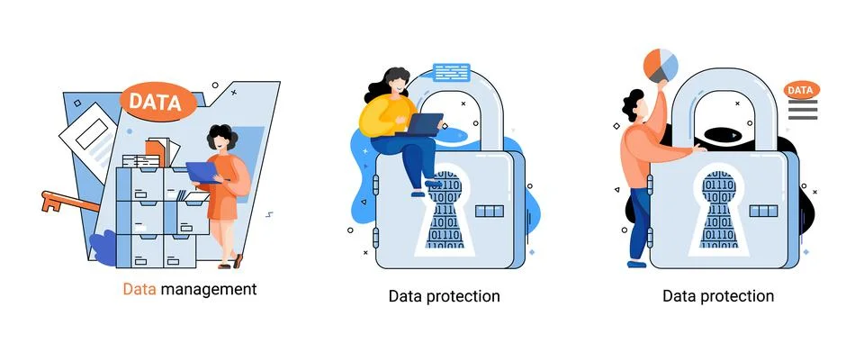 Big data analytics platform, data management and protection creative metaphor Illustrazione stock