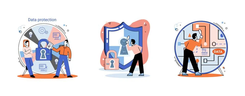 Big data analytics platform, data management and protection creative metaphor Illustrazione stock