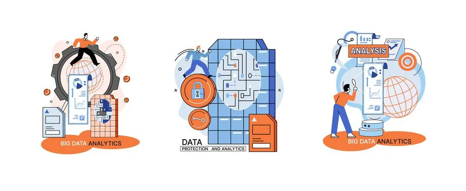 Big data analytics platform, data management and protection creative metaphor Stock Illustration