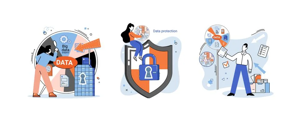 Big data analytics platform, data management and protection creative metaphor Stock Illustration