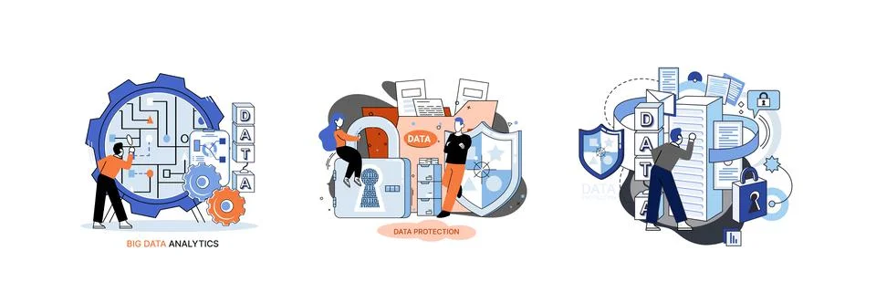 Big data analytics platform, data management and protection creative metaphor Stock Illustration