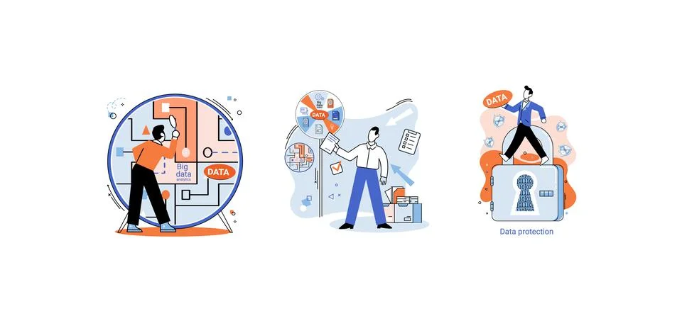 Big data analytics platform, data management and protection creative metaphor Stock Illustration