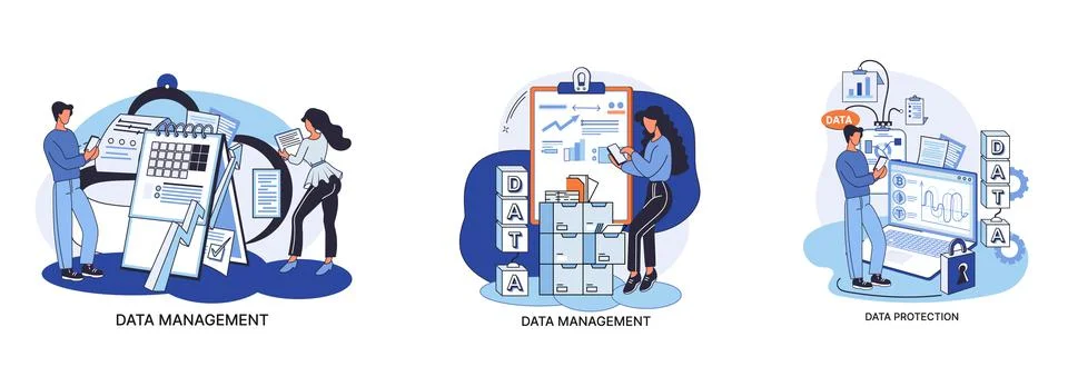 Big data analytics platform, data management and protection creative metaphor Illustrazione stock