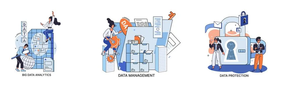 Big data analytics platform, data management and protection creative metaphor Stock Illustration