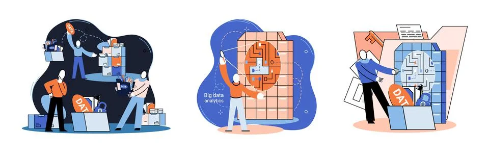 Big data analytics platform, data management and protection creative metaphor Stock Illustration