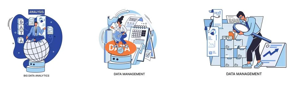 Big data analytics platform, data management and protection creative metaphor Stock Illustration