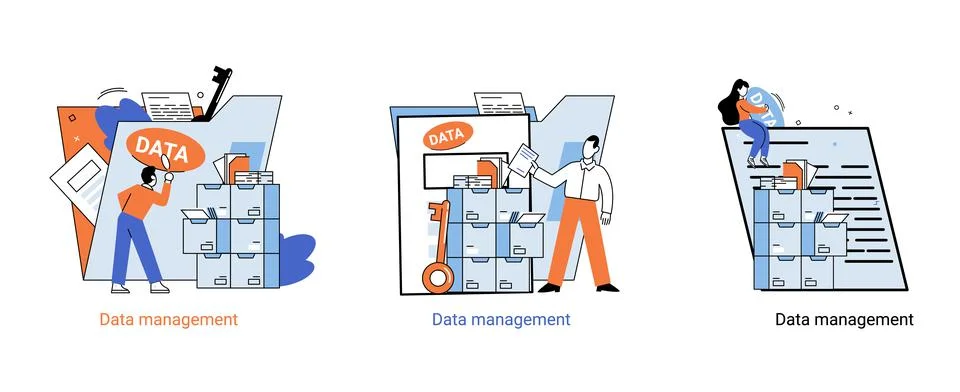 Big data analytics platform, data management and protection creative metaphor Illustrazione stock
